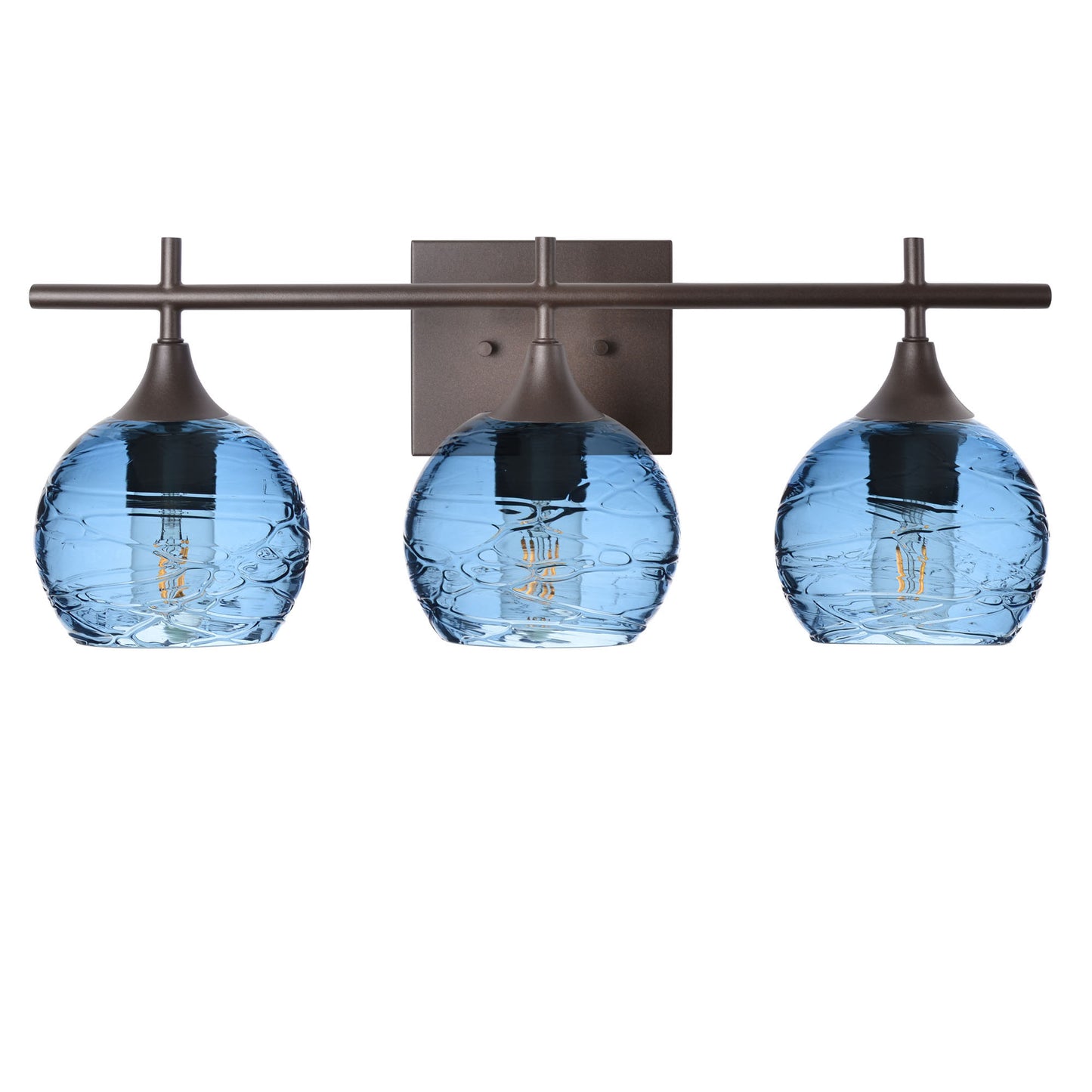 763 Spun: 3 Light Wall Vanity-Glass-Bicycle Glass Co - Hotshop-Steel Blue-Dark Bronze-Bicycle Glass Co