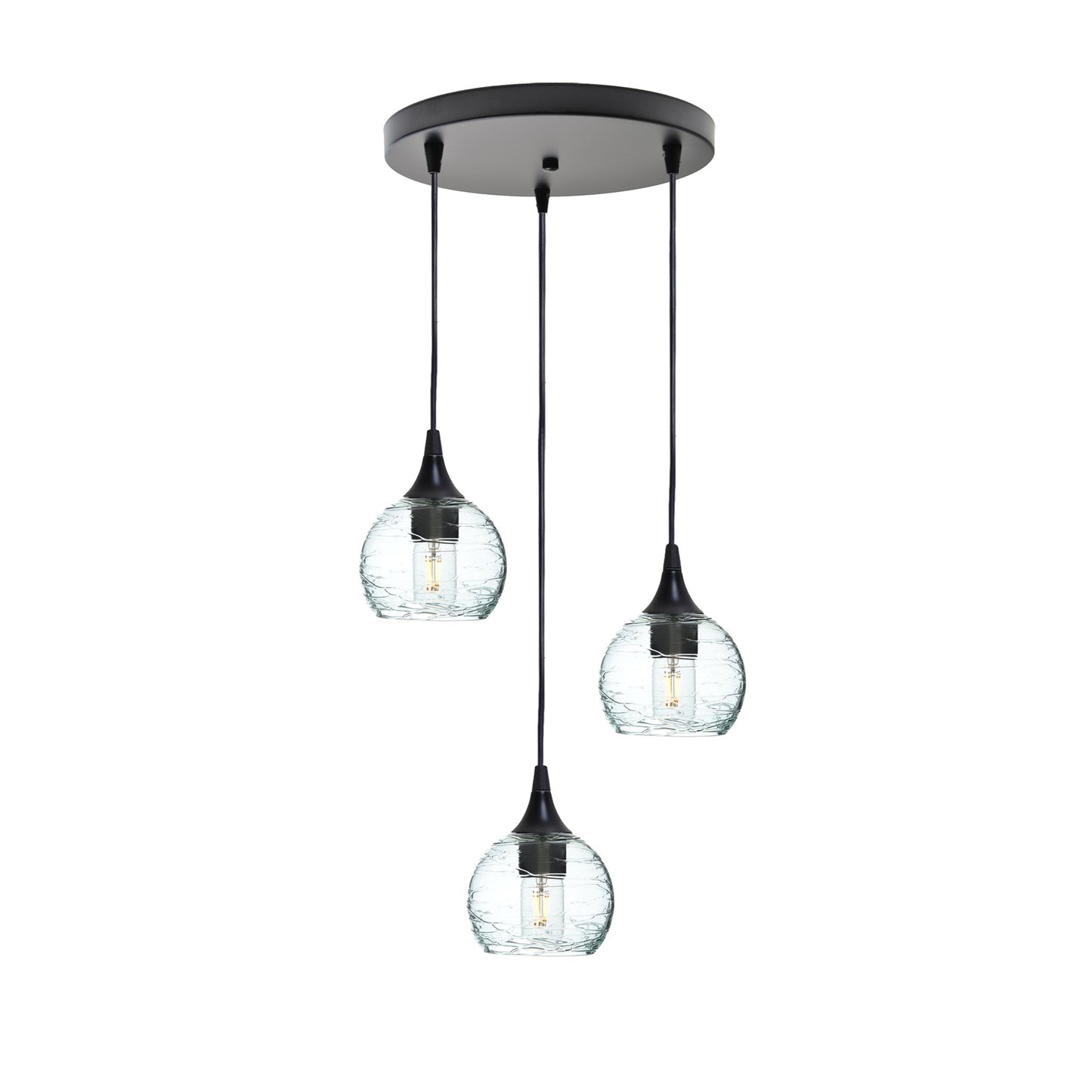 763 Spun: 3 Pendant Cascade Chandelier-Glass-Bicycle Glass Co - Hotshop-Eco Clear-Matte Black-Bicycle Glass Co