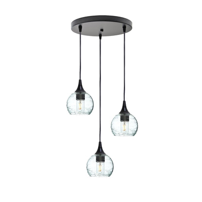 763 Spun: 3 Pendant Cascade Chandelier-Glass-Bicycle Glass Co - Hotshop-Eco Clear-Matte Black-Bicycle Glass Co