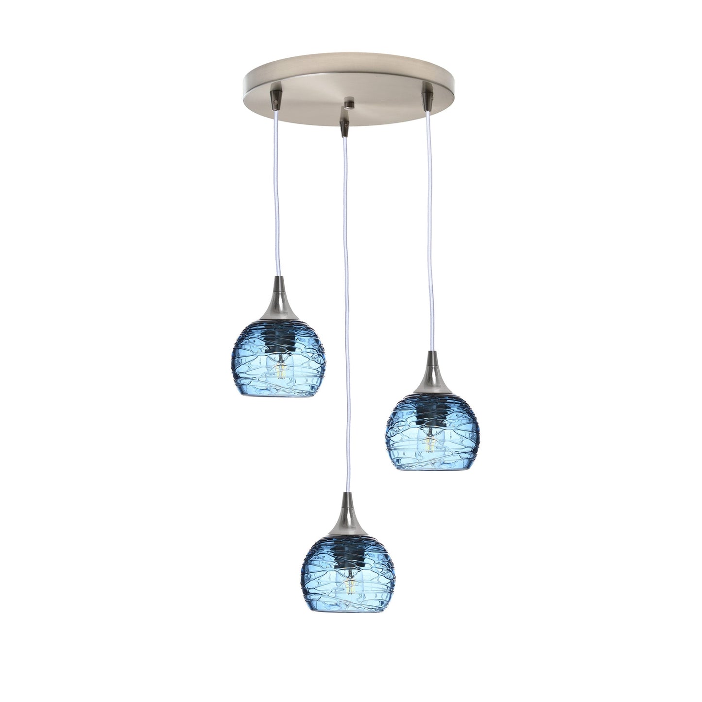 763 Spun: 3 Pendant Cascade Chandelier-Glass-Bicycle Glass Co - Hotshop-Steel Blue-Brushed Nickel-Bicycle Glass Co