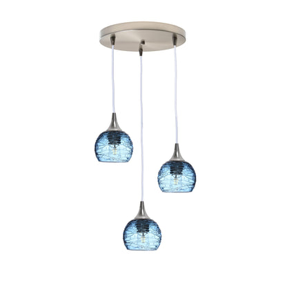763 Spun: 3 Pendant Cascade Chandelier-Glass-Bicycle Glass Co - Hotshop-Steel Blue-Brushed Nickel-Bicycle Glass Co