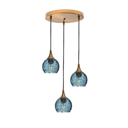 763 Spun: 3 Pendant Cascade Chandelier-Glass-Bicycle Glass Co - Hotshop-Slate Gray-Polished Brass-Bicycle Glass Co