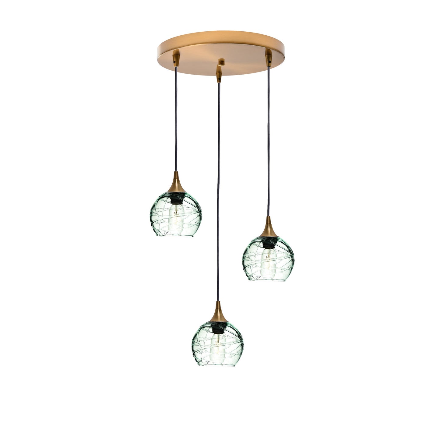763 Spun: 3 Pendant Cascade Chandelier-Glass-Bicycle Glass Co - Hotshop-Eco Clear-Polished Brass-Bicycle Glass Co
