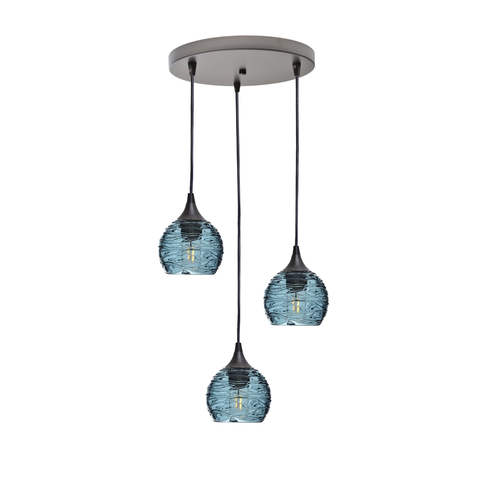763 Spun: 3 Pendant Cascade Chandelier-Glass-Bicycle Glass Co - Hotshop-Slate Gray-Antique Bronze-Bicycle Glass Co