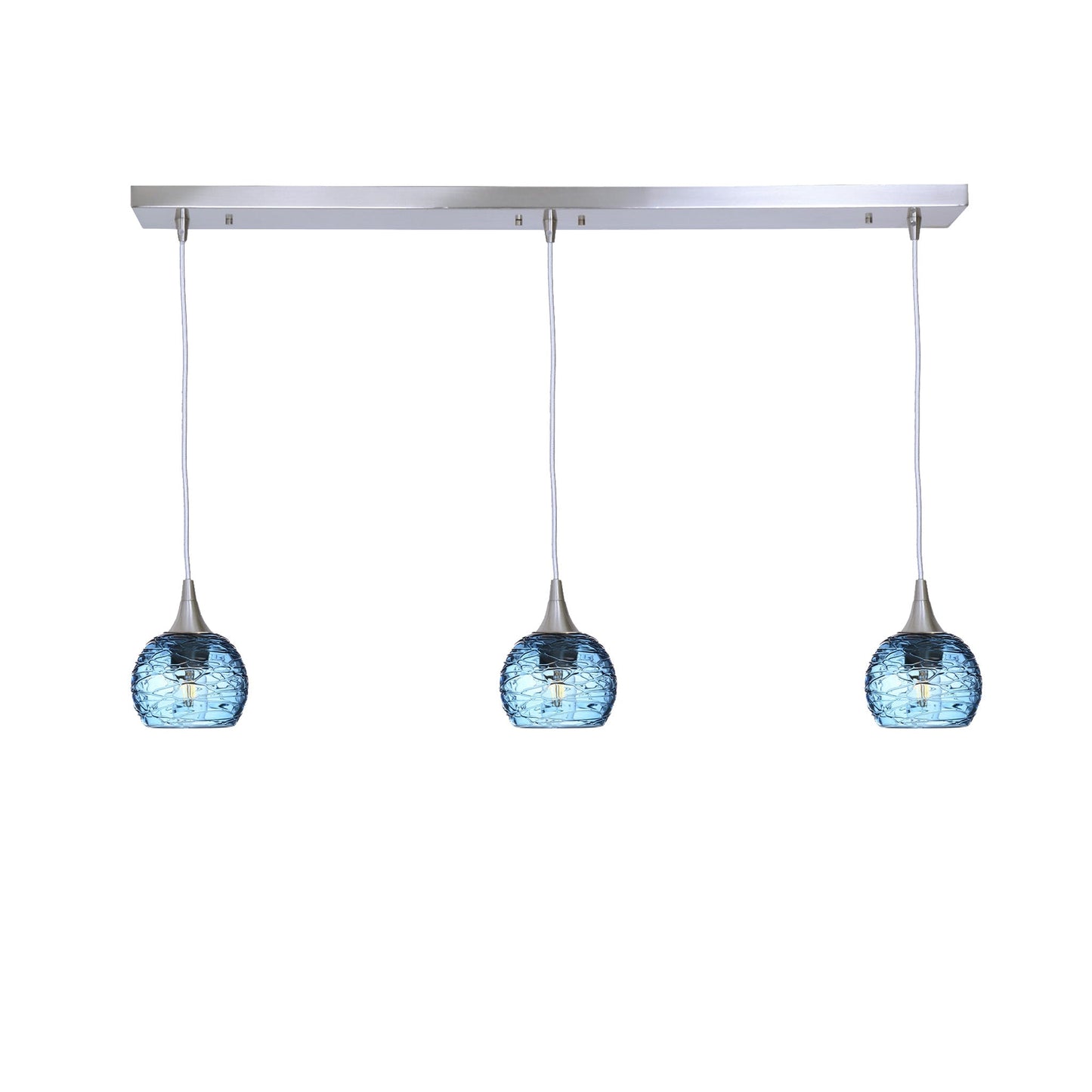 763 Spun: 3 Pendant Linear Chandelier-Glass-Bicycle Glass Co - Hotshop-Steel Blue-Brushed Nickel-Bicycle Glass Co