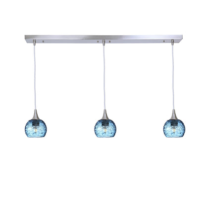 763 Spun: 3 Pendant Linear Chandelier-Glass-Bicycle Glass Co - Hotshop-Steel Blue-Brushed Nickel-Bicycle Glass Co