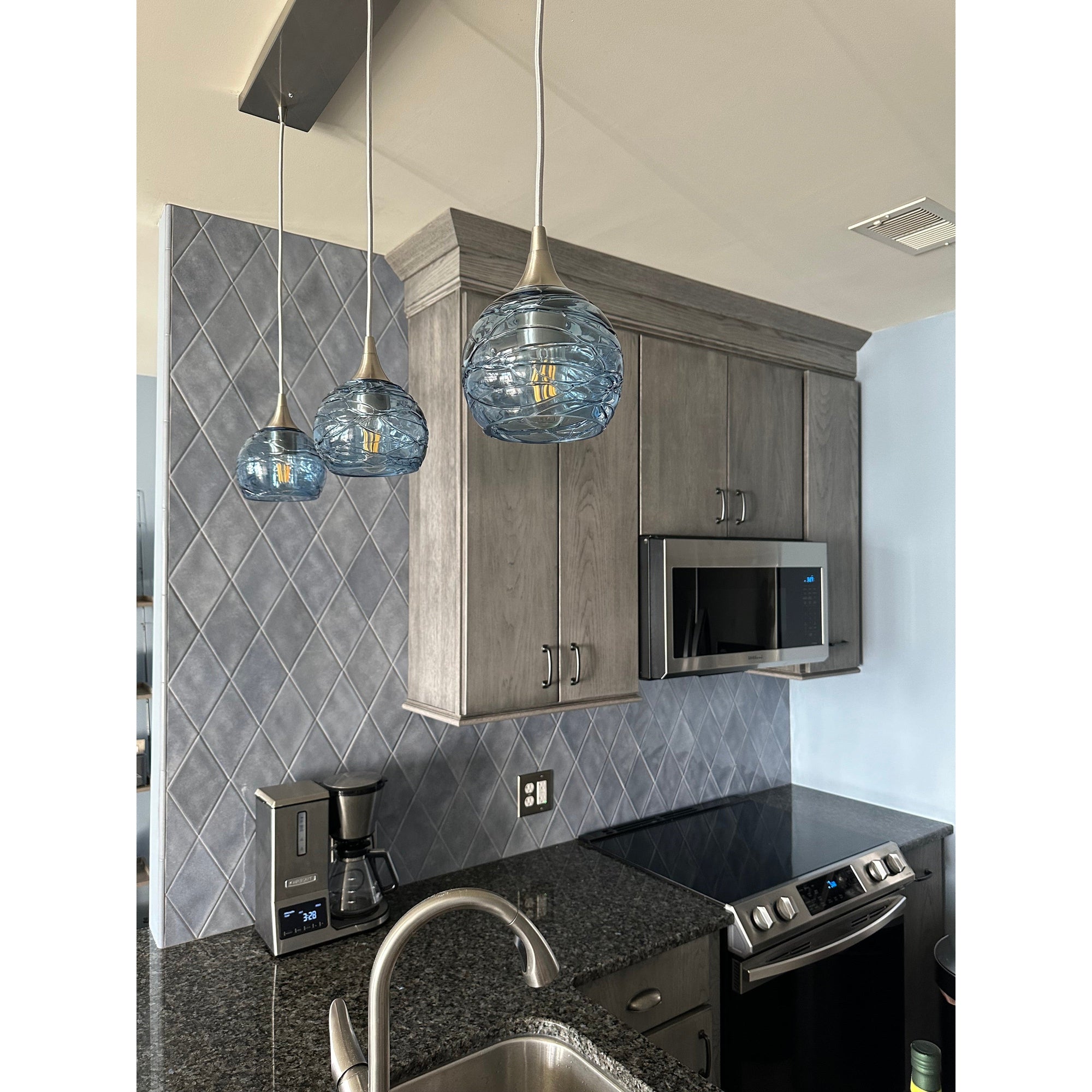 763 Spun: 3 Pendant Linear Chandelier-Glass-Bicycle Glass Co - Hotshop-Eco Clear-Matte Black-Bicycle Glass Co