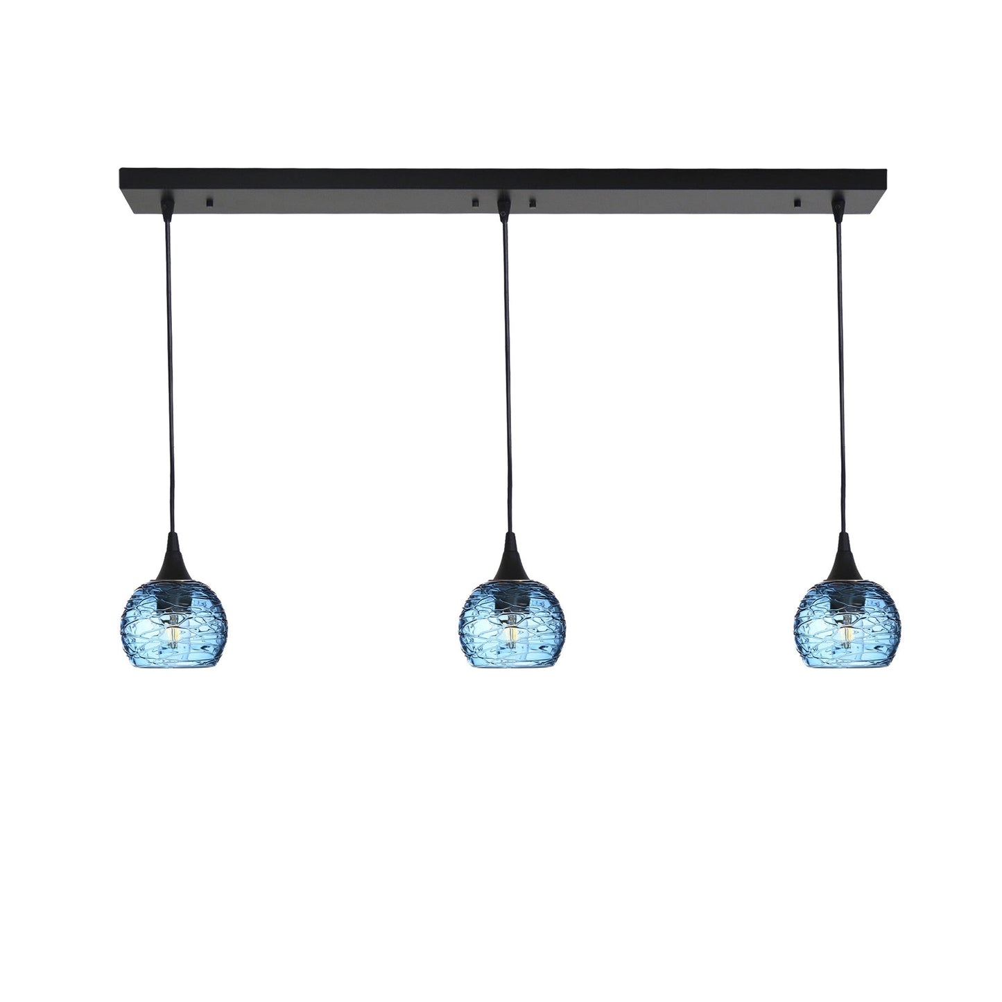 763 Spun: 3 Pendant Linear Chandelier-Glass-Bicycle Glass Co - Hotshop-Steel Blue-Matte Black-Bicycle Glass Co