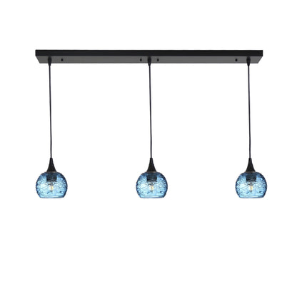 763 Spun: 3 Pendant Linear Chandelier-Glass-Bicycle Glass Co - Hotshop-Steel Blue-Matte Black-Bicycle Glass Co