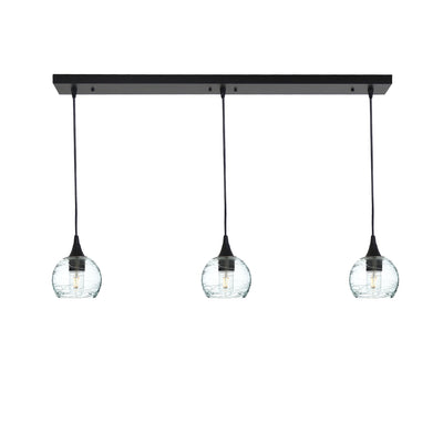 763 Spun: 3 Pendant Linear Chandelier-Glass-Bicycle Glass Co - Hotshop-Eco Clear-Matte Black-Bicycle Glass Co