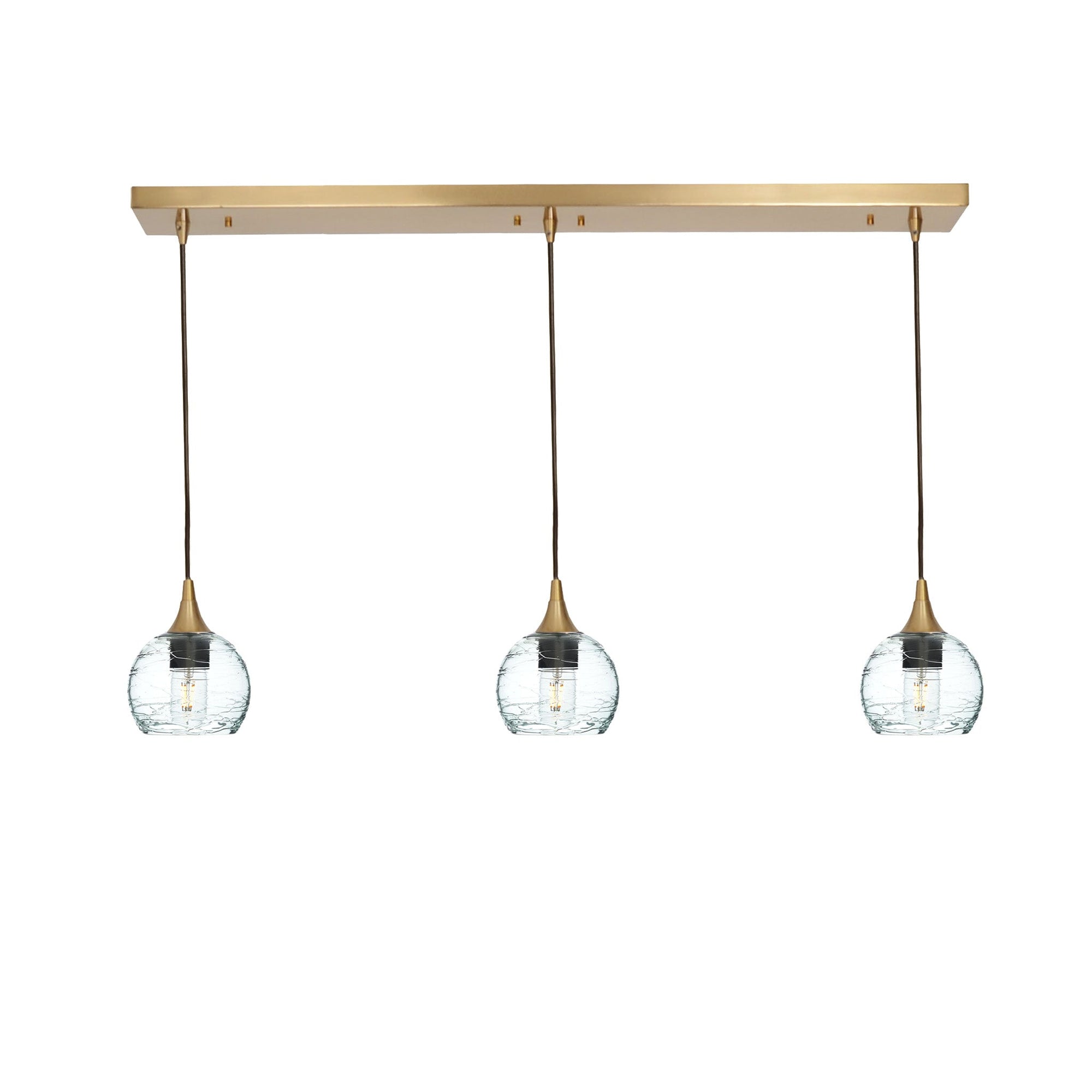 763 Spun: 3 Pendant Linear Chandelier-Glass-Bicycle Glass Co - Hotshop-Eco Clear-Polished Brass-Bicycle Glass Co