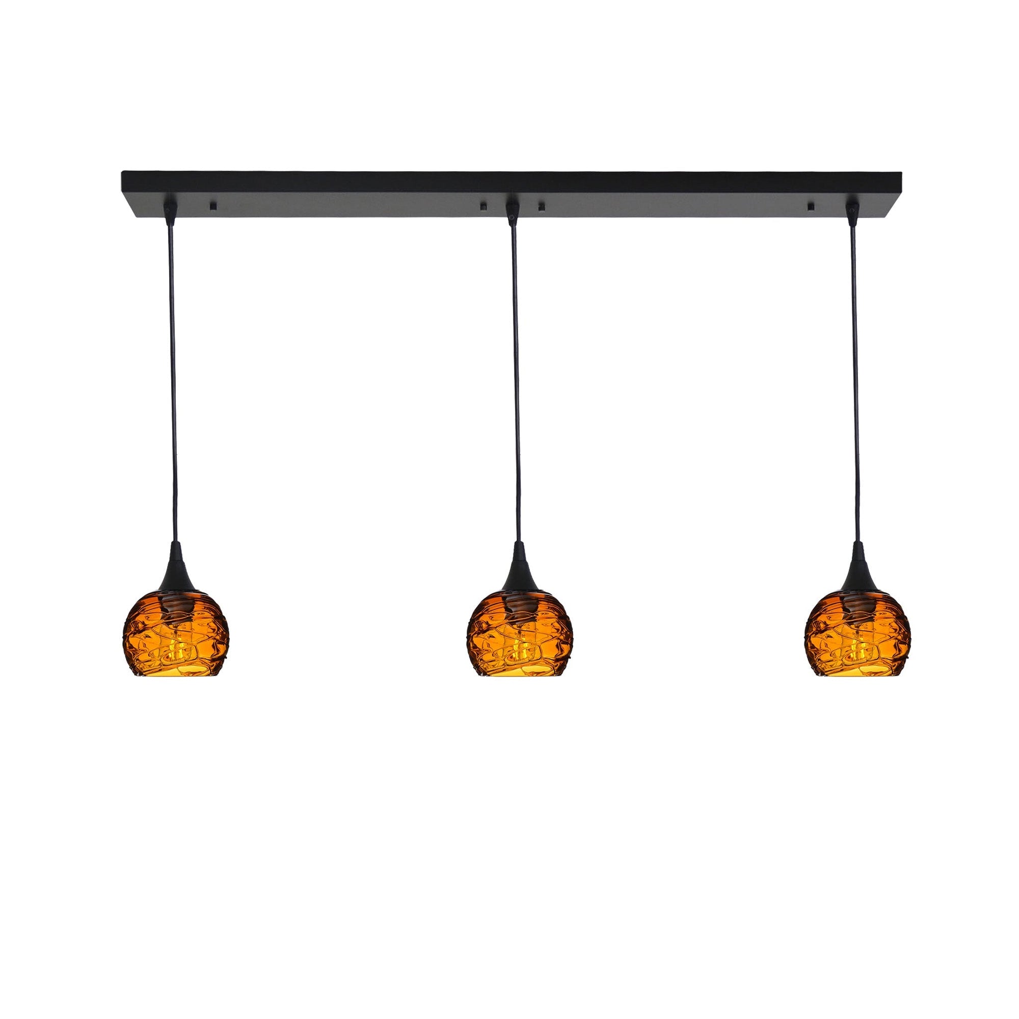 763 Spun: 3 Pendant Linear Chandelier-Glass-Bicycle Glass Co - Hotshop-Eco Clear-Matte Black-Bicycle Glass Co