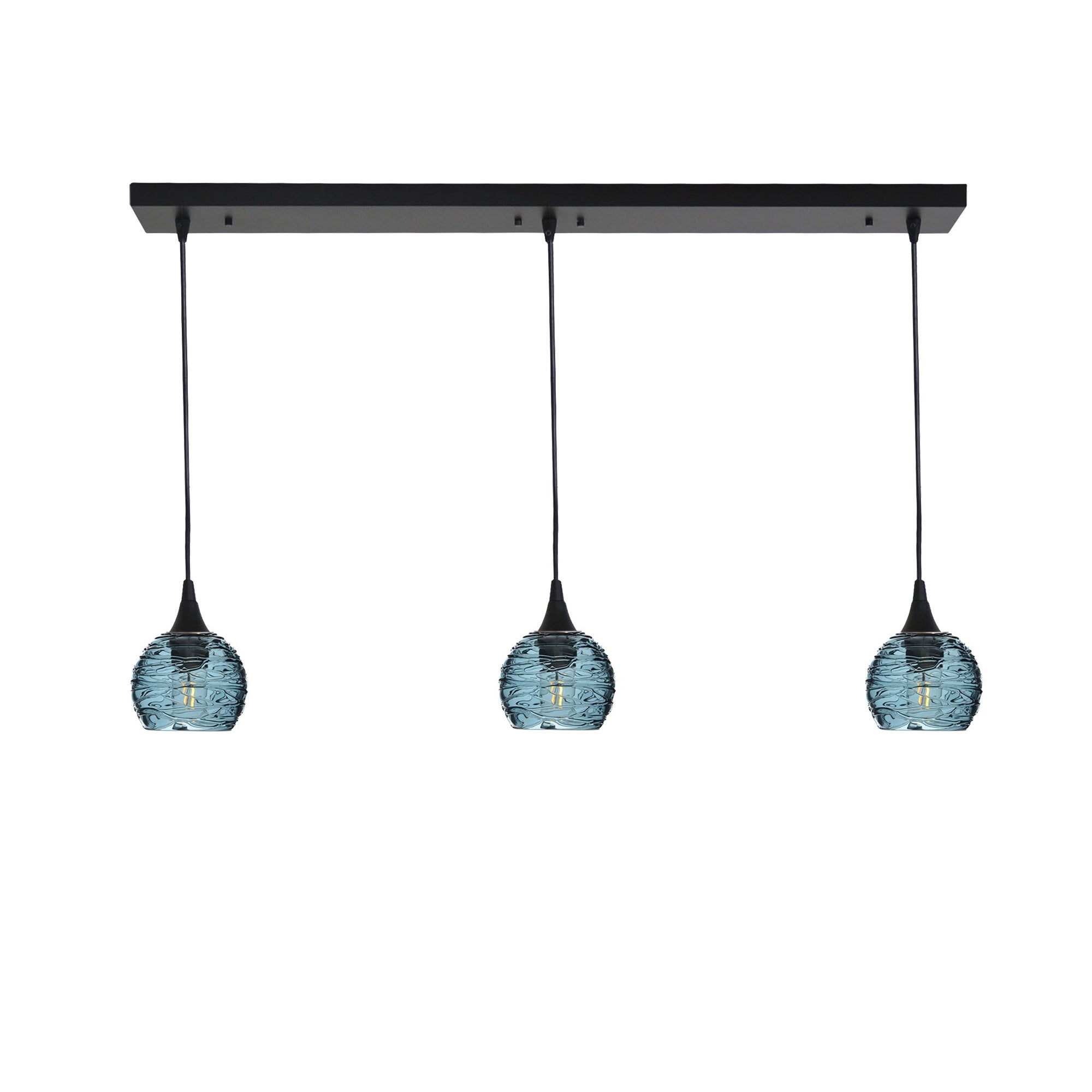 763 Spun: 3 Pendant Linear Chandelier-Glass-Bicycle Glass Co - Hotshop-Slate Gray-Matte Black-Bicycle Glass Co