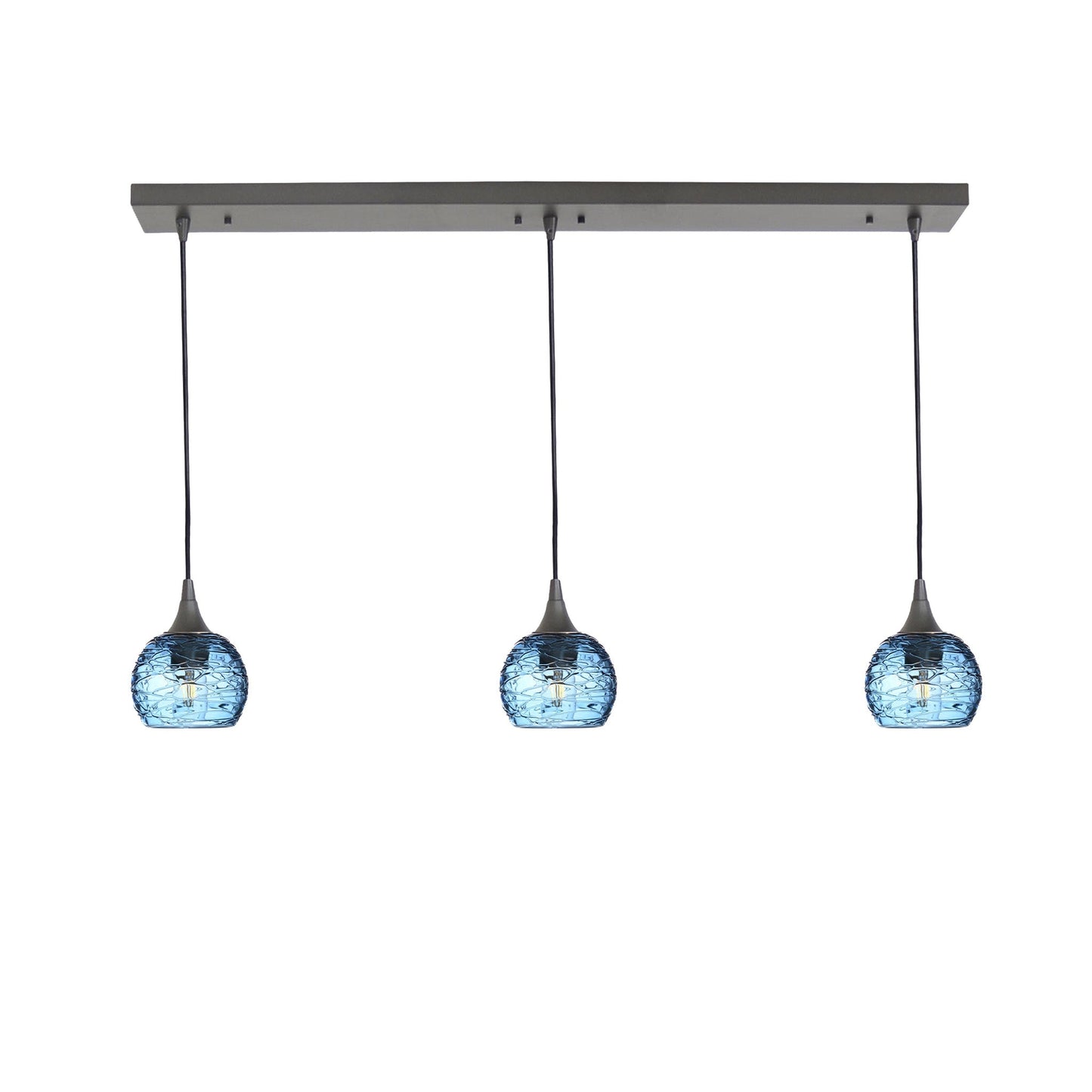 763 Spun: 3 Pendant Linear Chandelier-Glass-Bicycle Glass Co - Hotshop-Steel Blue-Antique Bronze-Bicycle Glass Co
