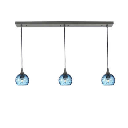 763 Spun: 3 Pendant Linear Chandelier-Glass-Bicycle Glass Co - Hotshop-Steel Blue-Antique Bronze-Bicycle Glass Co