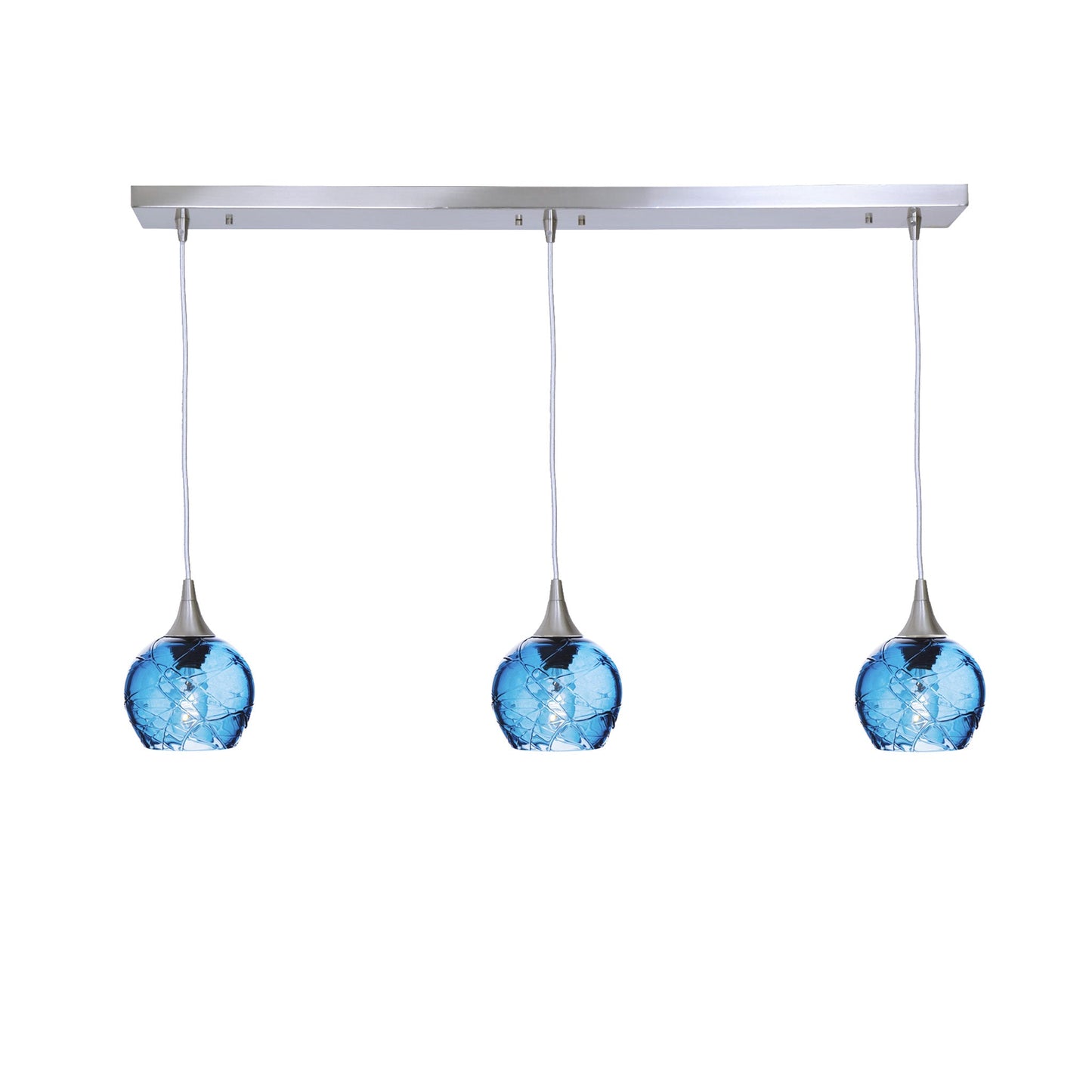 763 Spun: 3 Pendant Linear Chandelier-Glass-Bicycle Glass Co - Hotshop-Steel Blue-Brushed Nickel-Bicycle Glass Co