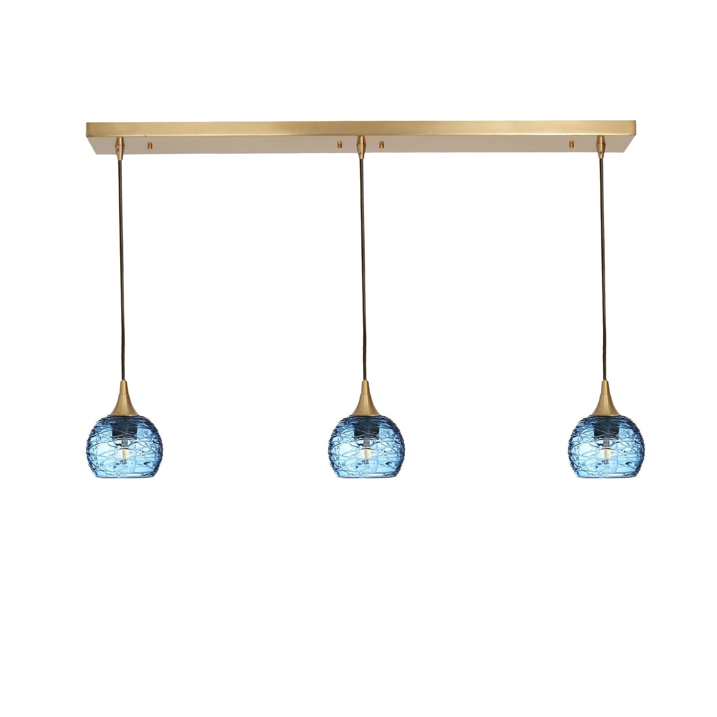 763 Spun: 3 Pendant Linear Chandelier-Glass-Bicycle Glass Co - Hotshop-Steel Blue-Polished Brass-Bicycle Glass Co
