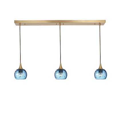 763 Spun: 3 Pendant Linear Chandelier-Glass-Bicycle Glass Co - Hotshop-Steel Blue-Polished Brass-Bicycle Glass Co