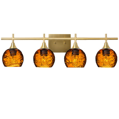 763 Spun: 4 Light Wall Vanity-Glass-Bicycle Glass Co - Hotshop-Golden Amber-Polished Brass-Bicycle Glass Co