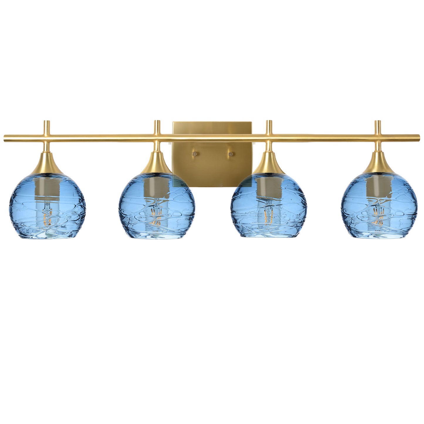 763 Spun: 4 Light Wall Vanity-Glass-Bicycle Glass Co - Hotshop-Marine Blue-Polished Brass-Bicycle Glass Co