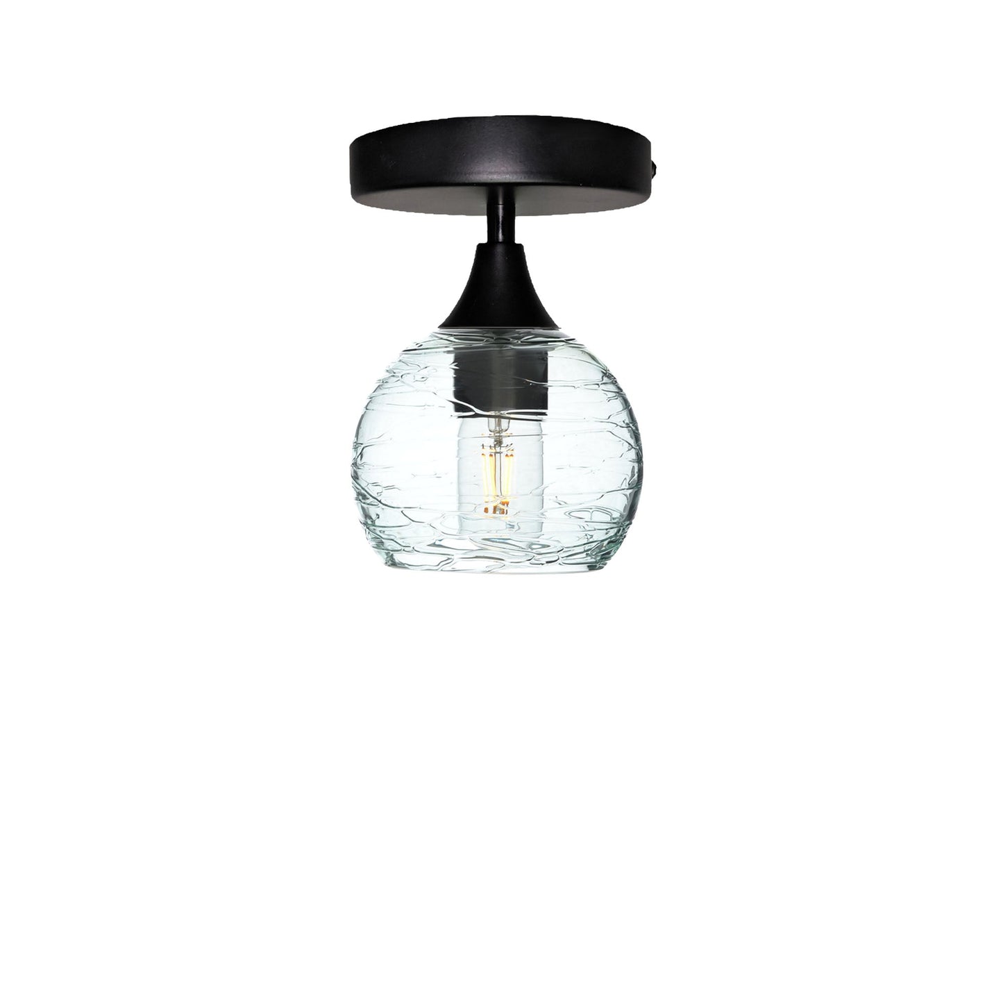 763 Spun: Semi Flush Light-Glass-Bicycle Glass Co-Eco Clear-Matte Black-Bicycle Glass Co