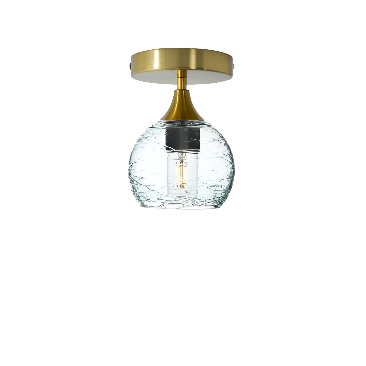 763 Spun: Semi Flush Light-Glass-Bicycle Glass Co-Eco Clear-Polished Brass-Bicycle Glass Co