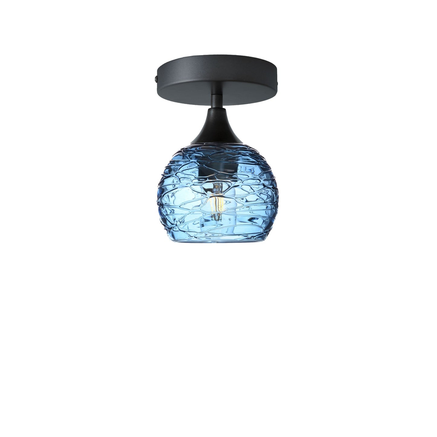 763 Spun: Semi Flush Light-Glass-Bicycle Glass Co-Steel Blue-Antique Bronze-Bicycle Glass Co