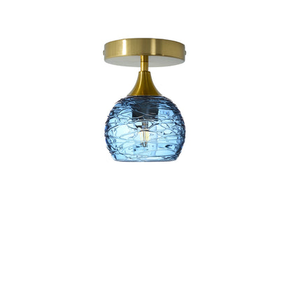 763 Spun: Semi Flush Light-Glass-Bicycle Glass Co-Steel Blue-Polished Brass-Bicycle Glass Co