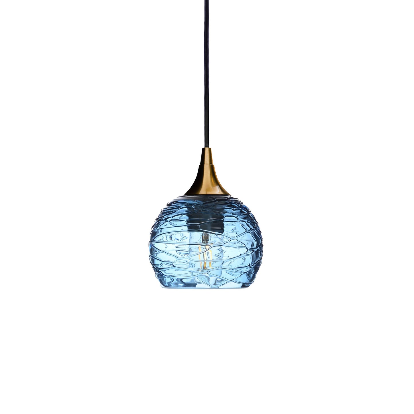 763 Spun: Single Pendant Light-Glass-Bicycle Glass Co - Hotshop-Steel Blue-Polished Brass-Bicycle Glass Co