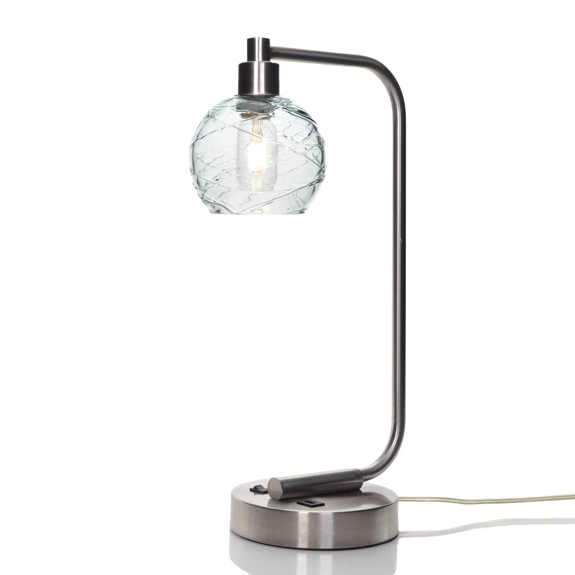 763 Spun: Table Lamp-Glass-Bicycle Glass Co - Hotshop-Eco Clear-Brushed Nickel-4 Watt LED (+$0.00)-Bicycle Glass Co