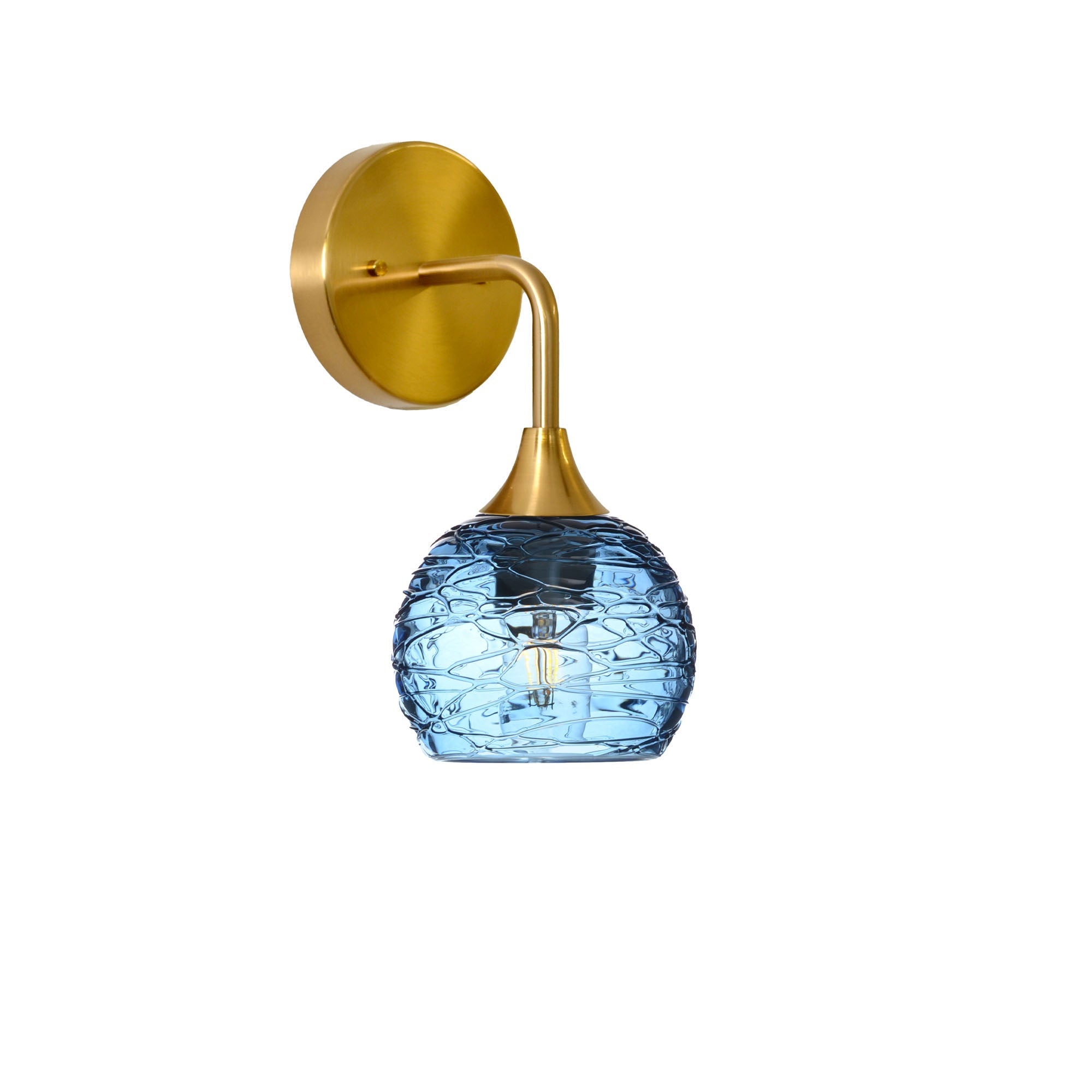 763 Spun: Wall Sconce-Glass-Bicycle Glass Co - Hotshop-Steel Blue-Polished Brass-Bicycle Glass Co