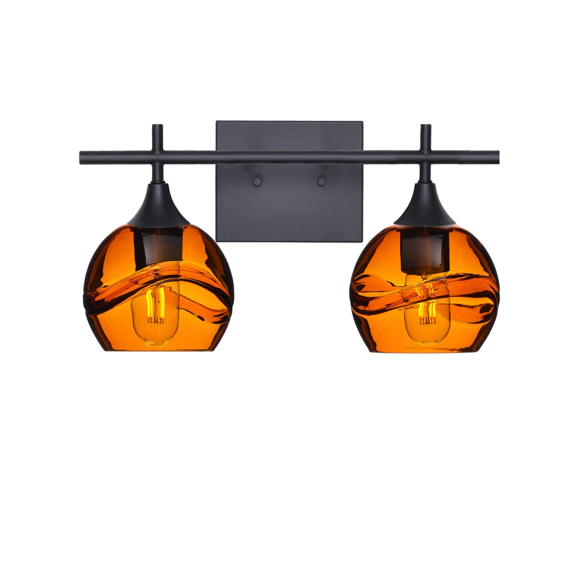 763 Swell: 2 Light Wall Vanity-Glass-Bicycle Glass Co - Hotshop-Golden Amber-Matte Black-Bicycle Glass Co