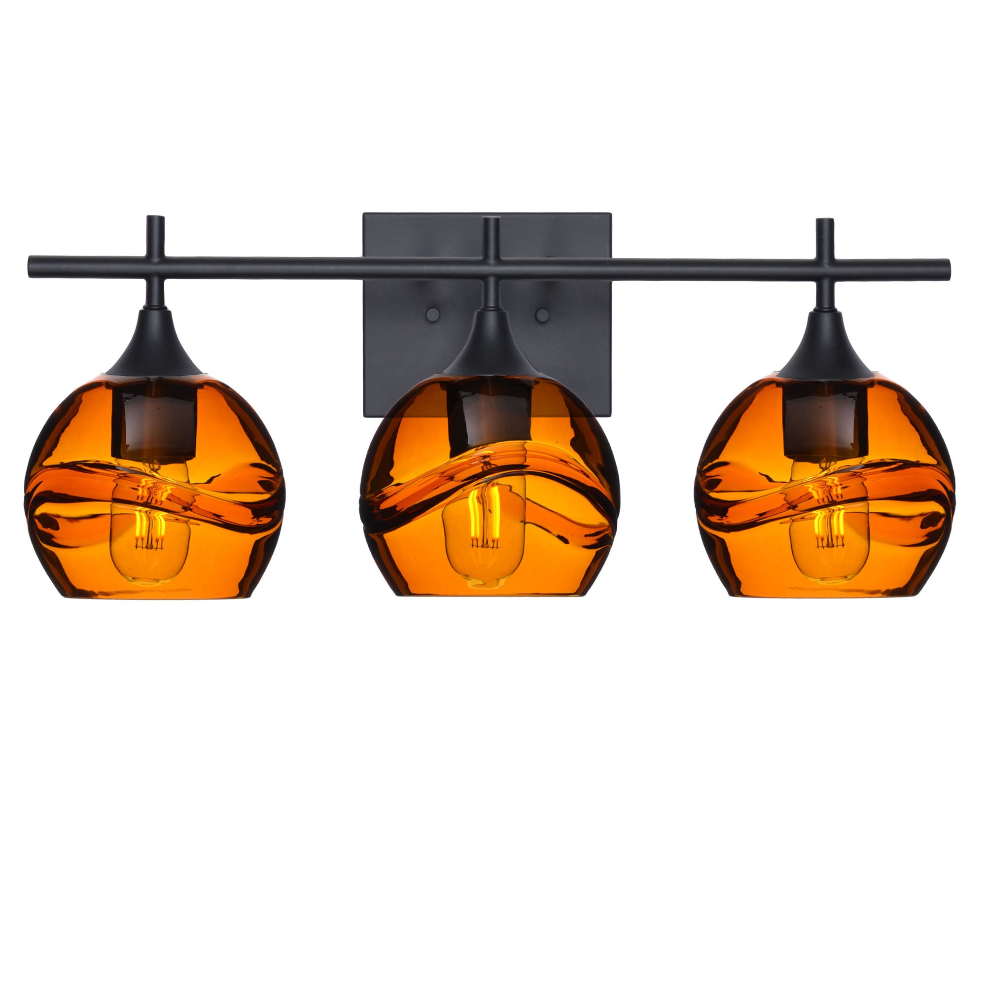763 Swell: 3 Light Wall Vanity-Glass-Bicycle Glass Co - Hotshop-Golden Amber-Matte Black-Bicycle Glass Co