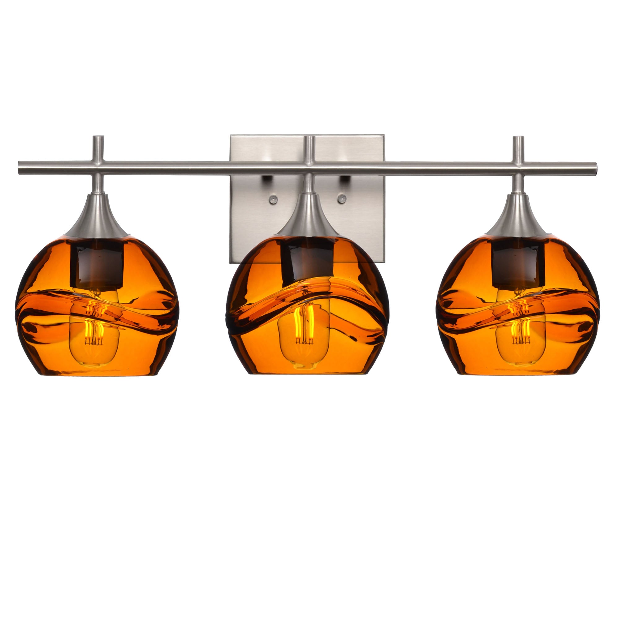 763 Swell: 3 Light Wall Vanity-Glass-Bicycle Glass Co - Hotshop-Golden Amber-Brushed Nickel-Bicycle Glass Co
