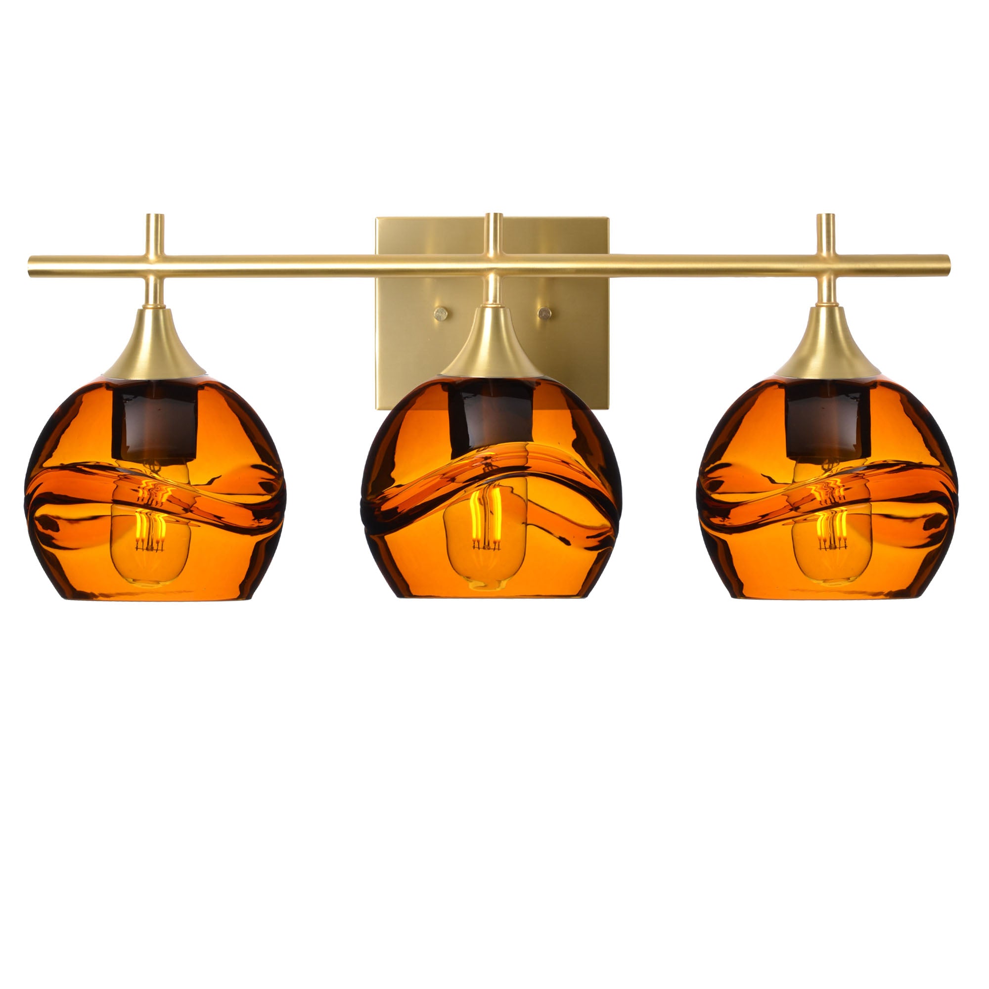 763 Swell: 3 Light Wall Vanity-Glass-Bicycle Glass Co - Hotshop-Golden Amber-Polished Brass-Bicycle Glass Co