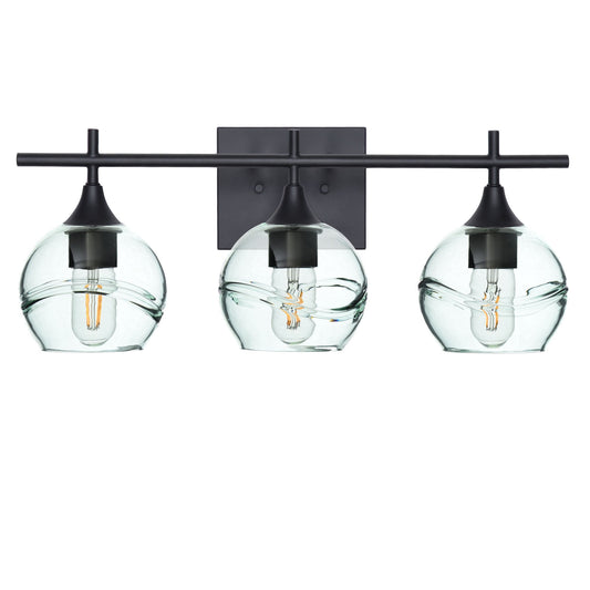 763 Swell: 3 Light Wall Vanity-Glass-Bicycle Glass Co - Hotshop-Eco Clear-Matte Black-Bicycle Glass Co