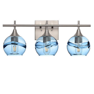 763 Swell: 3 Light Wall Vanity-Glass-Bicycle Glass Co - Hotshop-Steel Blue-Brushed Nickel-Bicycle Glass Co