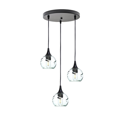 763 Swell: 3 Pendant Cascade Chandelier-Glass-Bicycle Glass Co - Hotshop-Steel Blue-Matte Black-Bicycle Glass Co