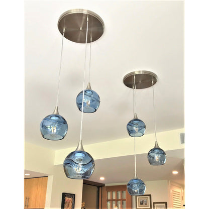 763 Swell: 3 Pendant Cascade Chandelier-Glass-Bicycle Glass Co-Steel Blue-Bicycle Glass Co