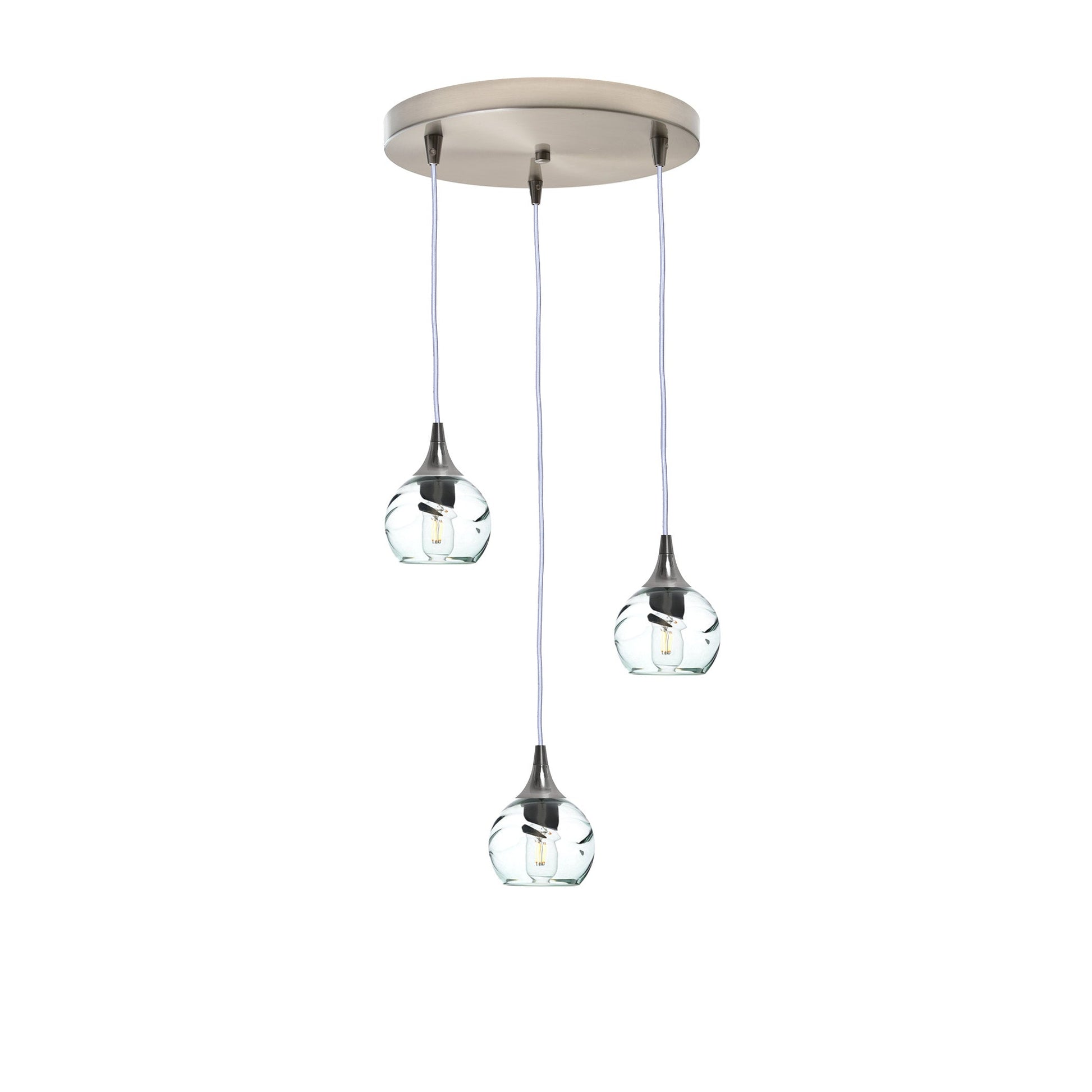 763 Swell: 3 Pendant Cascade Chandelier-Glass-Bicycle Glass Co - Hotshop-Eco Clear-Brushed Nickel-Bicycle Glass Co