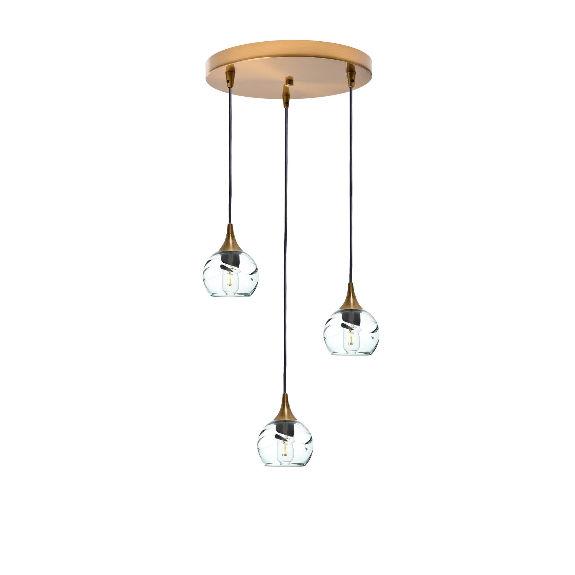 763 Swell: 3 Pendant Cascade Chandelier-Glass-Bicycle Glass Co - Hotshop-Eco Clear-Polished Brass-Bicycle Glass Co
