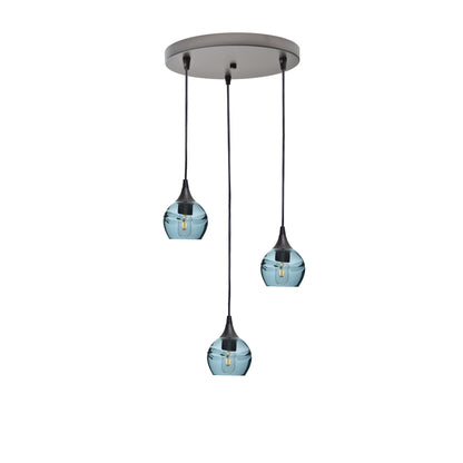763 Swell: 3 Pendant Cascade Chandelier-Glass-Bicycle Glass Co - Hotshop-Slate Gray-Antique Bronze-Bicycle Glass Co