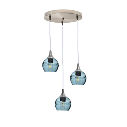 763 Swell: 3 Pendant Cascade Chandelier-Glass-Bicycle Glass Co - Hotshop-Steel Blue-Matte Black-Bicycle Glass Co