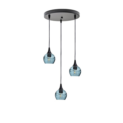 763 Swell: 3 Pendant Cascade Chandelier-Glass-Bicycle Glass Co - Hotshop-Slate Gray-Matte Black-Bicycle Glass Co