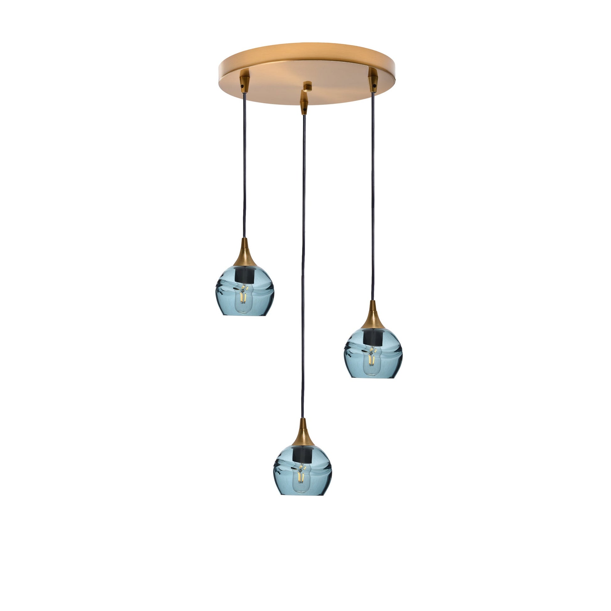 763 Swell: 3 Pendant Cascade Chandelier-Glass-Bicycle Glass Co - Hotshop-Slate Gray-Polished Brass-Bicycle Glass Co