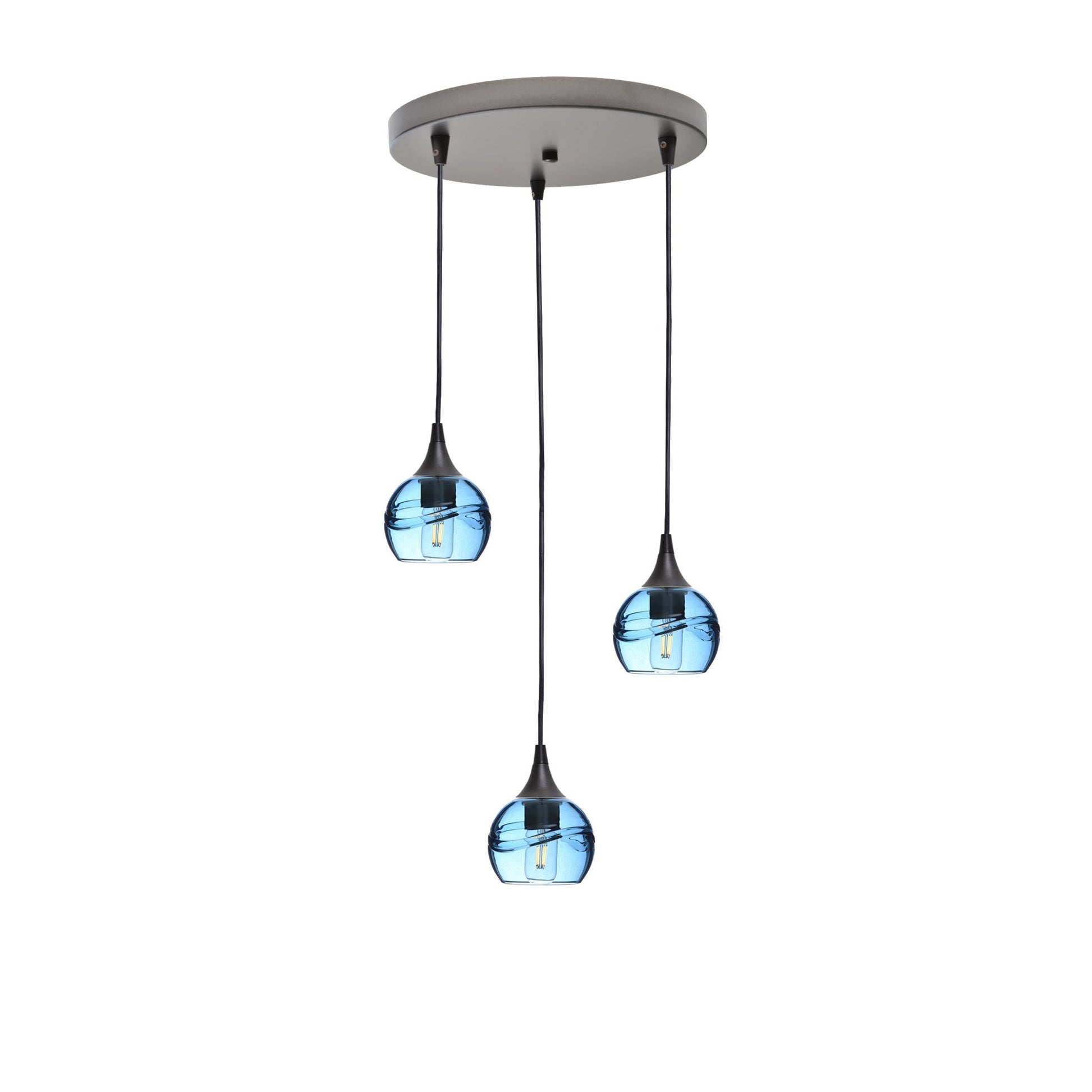 763 Swell: 3 Pendant Cascade Chandelier-Glass-Bicycle Glass Co - Hotshop-Steel Blue-Antique Bronze-Bicycle Glass Co