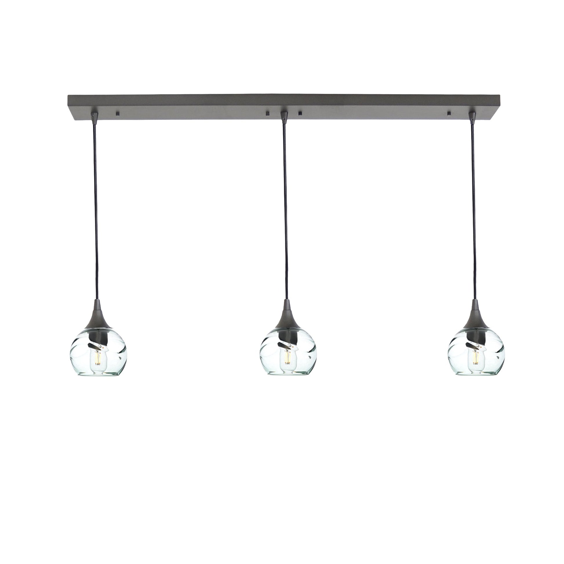 763 Swell: 3 Pendant Linear Chandelier-Glass-Bicycle Glass Co - Hotshop-Eco Clear-Antique Bronze-Bicycle Glass Co