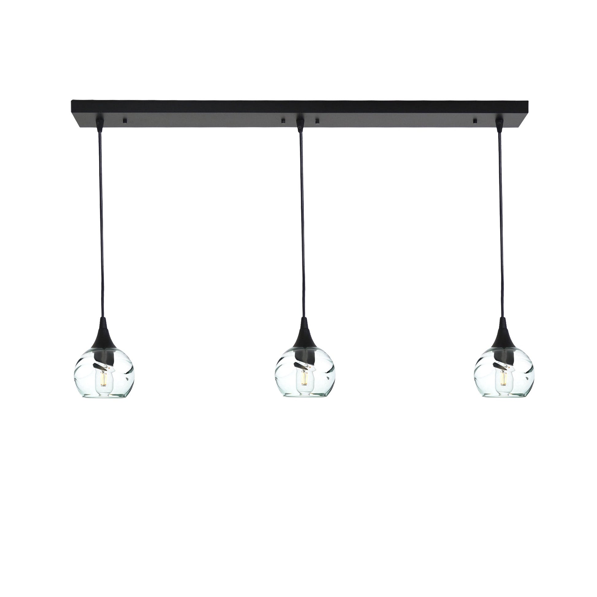 763 Swell: 3 Pendant Linear Chandelier-Glass-Bicycle Glass Co - Hotshop-Eco Clear-Matte Black-Bicycle Glass Co