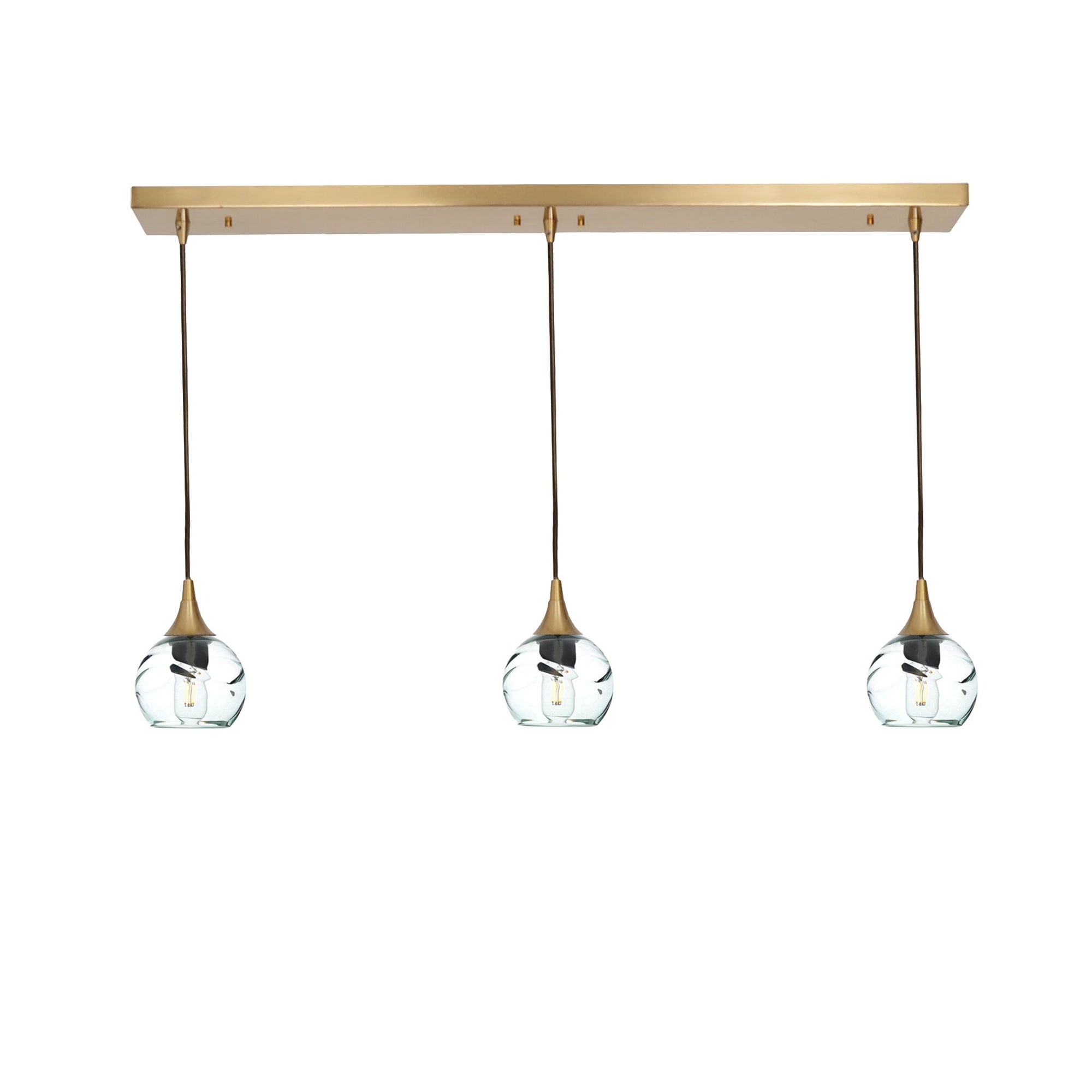 763 Swell: 3 Pendant Linear Chandelier-Glass-Bicycle Glass Co - Hotshop-Eco Clear-Polished Brass-Bicycle Glass Co