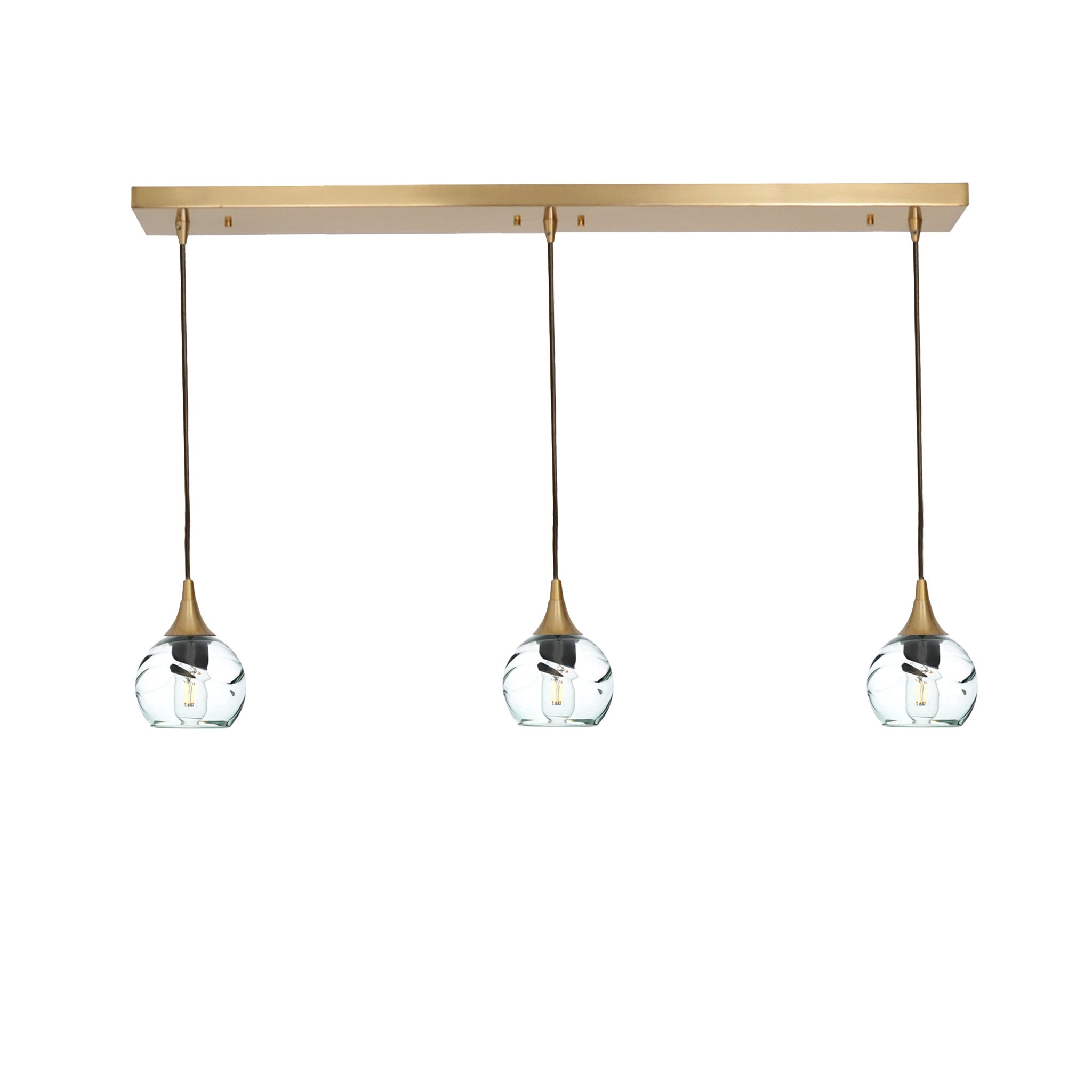 763 Swell: 3 Pendant Linear Chandelier-Glass-Bicycle Glass Co - Hotshop-Eco Clear-Polished Brass-Bicycle Glass Co